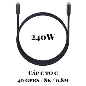 {Order giao 25/8} Cáp C to C dây dù , USB 4, 240w , tốc độ 40 Gbps , xuất hình ảnh 8K , dài 0.8m