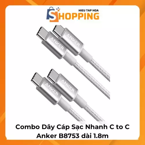 Combo dây cáp sạc nhanh C to C ANKER B8753 dài 1.8m