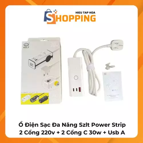 Ổ điện sạc đa năng SZLT, 2 cổng 220v + 2 Cổng C 30W + USB-A Power Strip