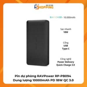 Pin dự phòng RAVPower RP-PB094 10000mAh PD 18W QC 3.0
