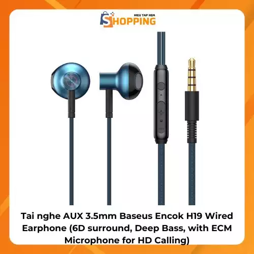Tai nghe AUX 3.5mm Baseus Encok H19 Wired Earphone (6D…