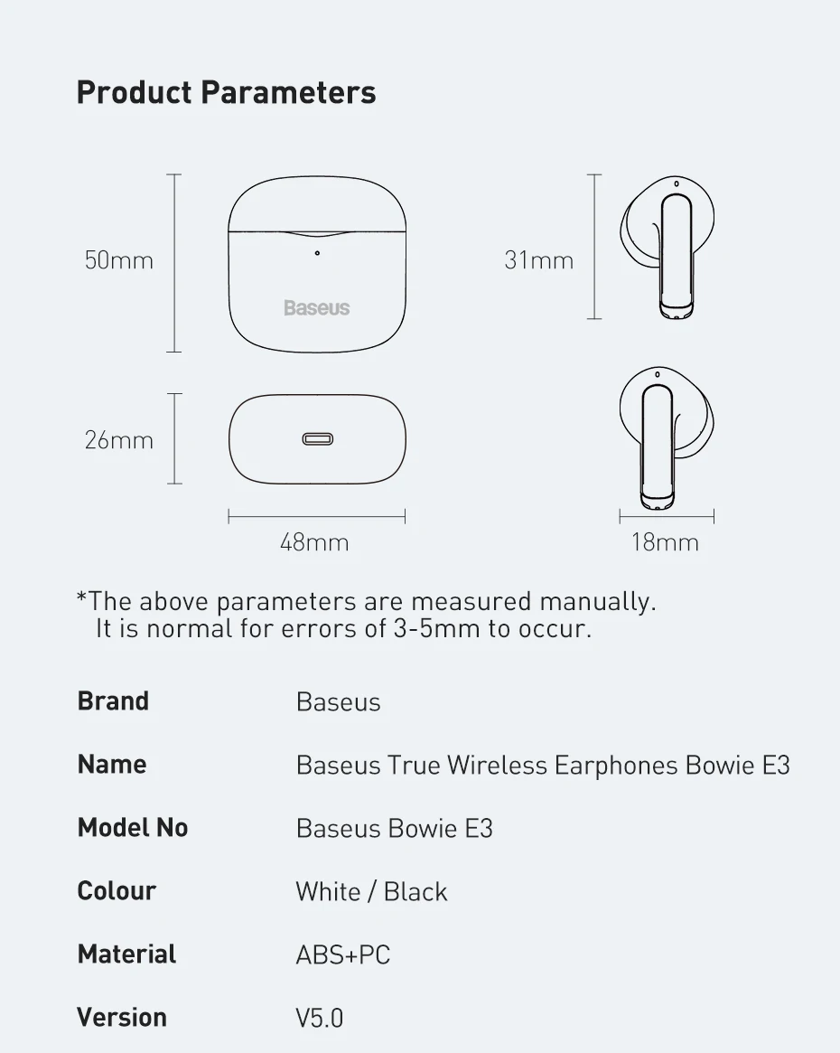 Tai nghe Bluetooth OS-Baseus True Wireless Earphones Bowie E3
