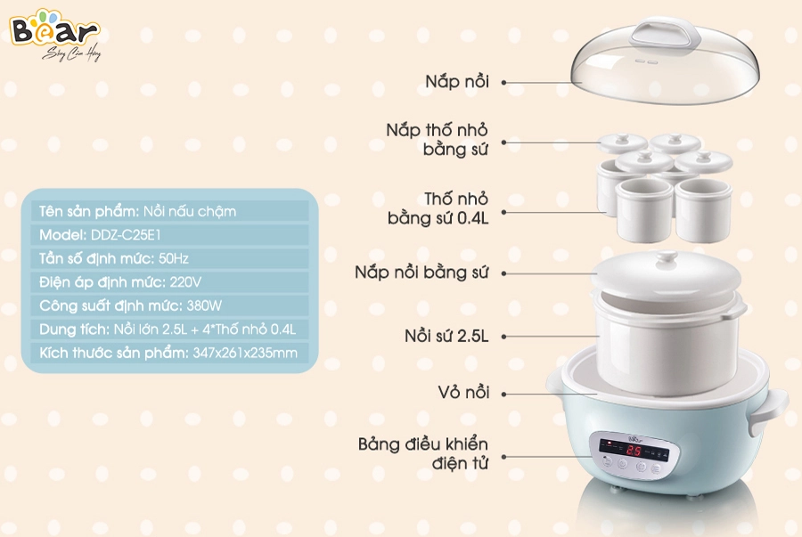Nồi Nấu Chậm Bear 2.5L SUBE003 – Bản Tiếng Việt