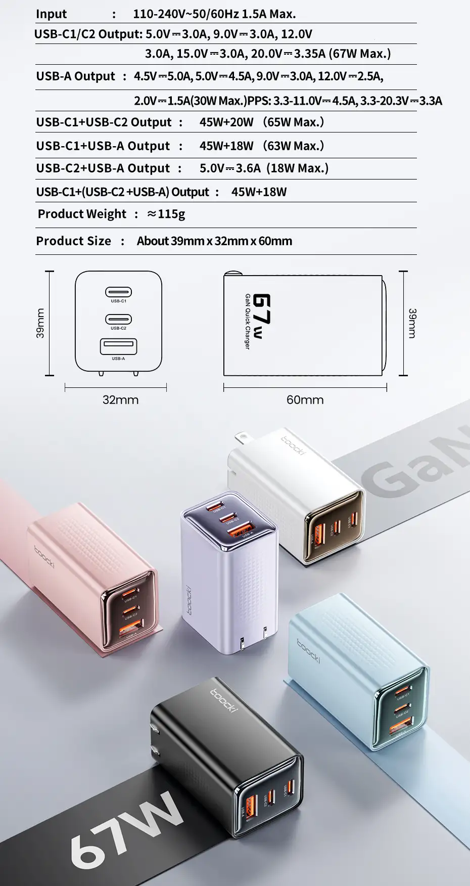 Củ Sạc Nhanh Gan Toocki 67W – 3 Cổng (2&hellip;