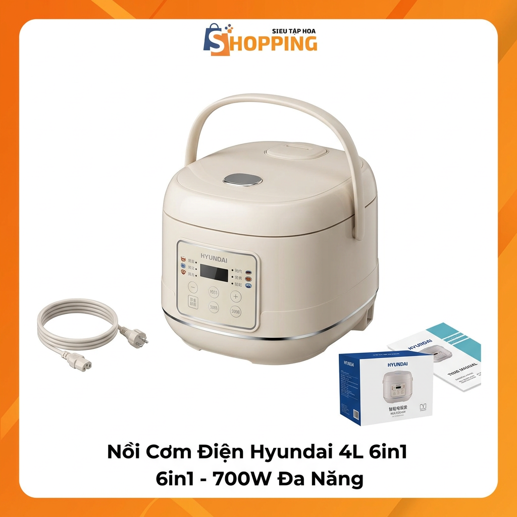 Nồi Cơm Điện Hyundai 4L 6in1 - 700W Đa Năng 1 Nồi cơm điện Hyundai 4L 6in1 - 700W đa năng