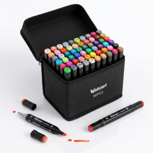 Bộ 60 Bút Màu Dạ Wakoud Art Marker Chính Hãng (Kèm Túi Vải Canvas, Bút 2 Đầu Chuyên Nghiệp)