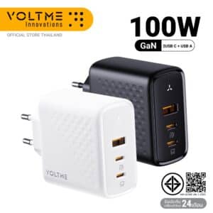 Củ sạc nhanh 100W VOLTME REVO 100W GaN 3, 2 cổng C + 1 cổng A ( chân tròn )