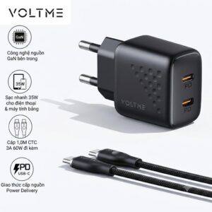 Củ Sạc Nhanh (chân tròn) 35W Voltme Revo 35 Duo Lite kèm cáp C-C 1M-3A / V2021THTZ