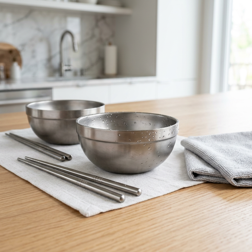 Bộ 2 Bát 2 Đôi Đũa Titanium Cao Cấp - Hợp Kim Mạ Titanium Kháng Khuẩn, Siêu Nhẹ, An Toàn Cho Sức Khỏe 5 3. Hướng dẫn sử dụng, vệ sinh và bảo quản Bộ Bát Đũa TITAN chuẩn nhà sản xuất