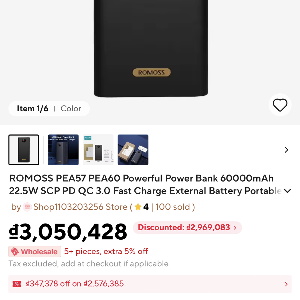 Pin dự phòng ROMOSS 60.000mAh PEA57, sạc nhanh 22.5W ( new - ko hộp) 3 Pin dự phòng ROMOSS 60.000mAh PEA57, sạc nhanh 22.5W ( new - ko hộp)
