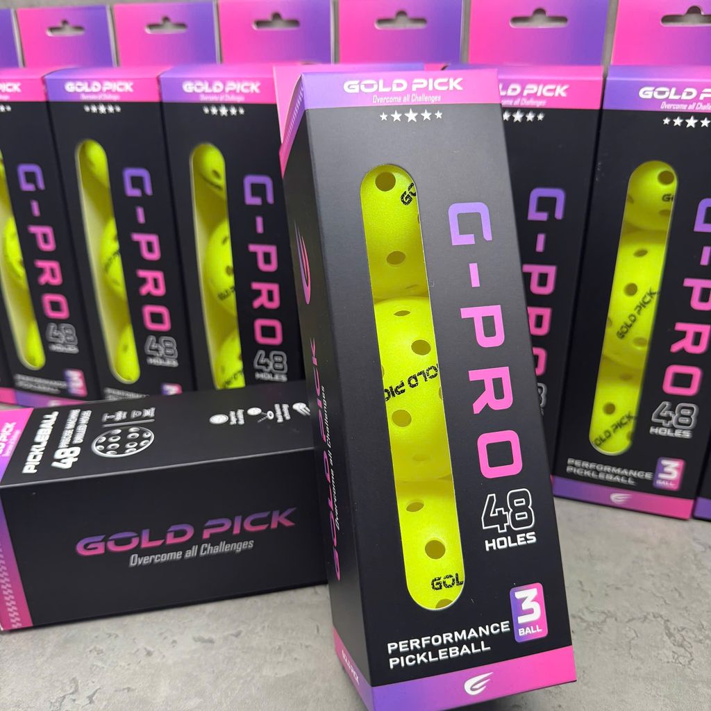 Hộp 3 quả bóng Pickleball 48 lỗ, chính hãng Gold Pick, nhựa nguyên sinh đúc nguyên khối 3 Hộp 3 quả bóng Pickleball 48 lỗ, chính hãng Gold Pick, nhựa nguyên sinh đúc nguyên khối