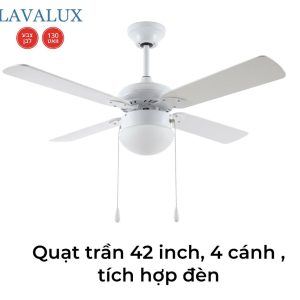 Quạt trần LAVALUX 42 inch, 4 cánh quạt, tích hợp đèn chiếu sáng