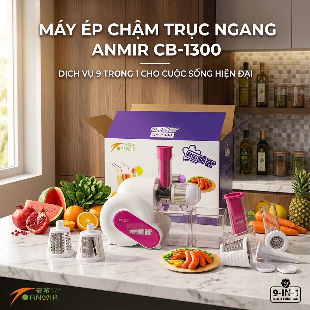 Máy ép chậm trục ngang 9 trong 1 ANMIR CB-1300 - hộp xấu 1 Máy ép chậm trục ngang 9 trong 1 ANMIR CB-1300 - hộp xấu