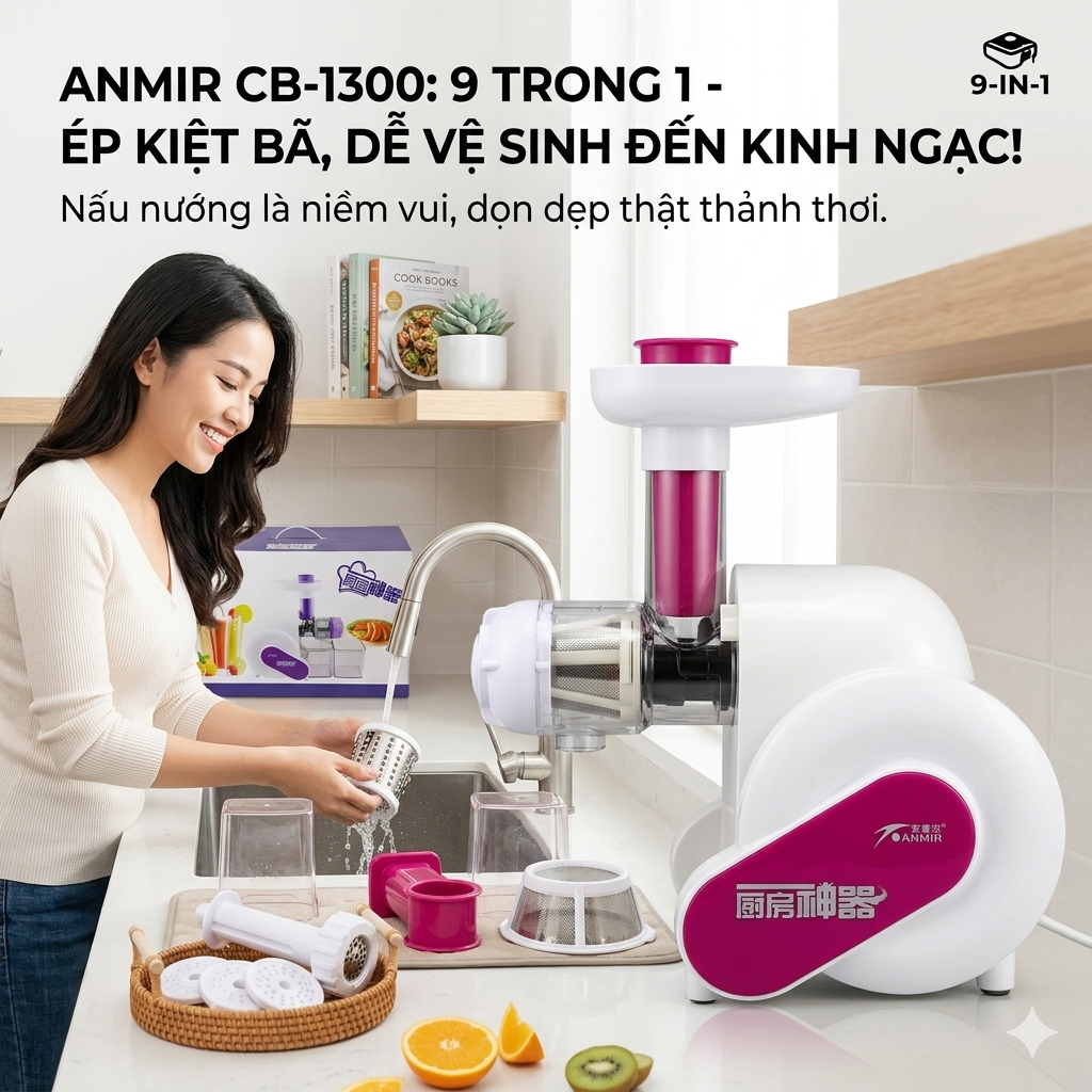Máy ép chậm trục ngang 9 trong 1 ANMIR CB-1300 - hộp xấu 3 Máy ép chậm trục ngang 9 trong 1 ANMIR CB-1300 - hộp xấu