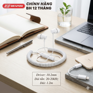 Tai nghe Drapow Twister C10 chính hãng nghe nhạc dây xoắn kéo dài , chân cắm 3.5mm