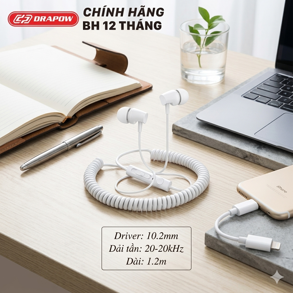 Tai nghe Drapow Twister C10 chính hãng nghe nhạc dây xoắn kéo dài , chân cắm 3.5mm 1 Tai nghe Drapow Twister C10 chính hãng nghe nhạc dây xoắn kéo dài , chân cắm 3.5mm