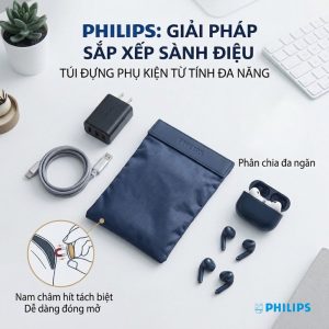 Túi đựng, bảo vệ phụ kiện hãng Philips, nắp hút nam châm, túi lưu trữ đa năng