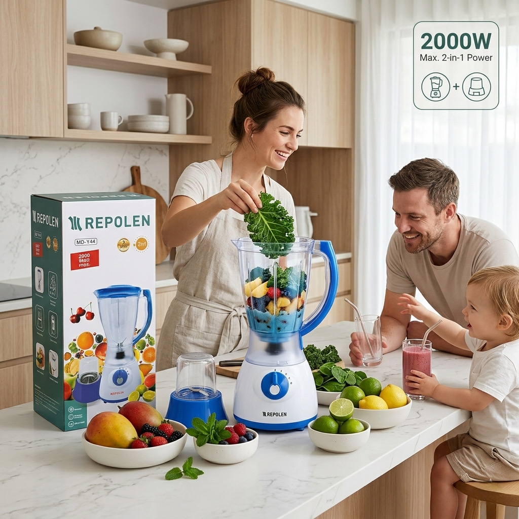 Máy xay sinh tố REPOLEN MD-Y44 công suất max 2000w , dung tích 1.5L , cối nhựa trong 3 Máy xay sinh tố REPOLEN MD-Y44 công suất max 2000w , dung tích 1.5L , cối nhựa trong