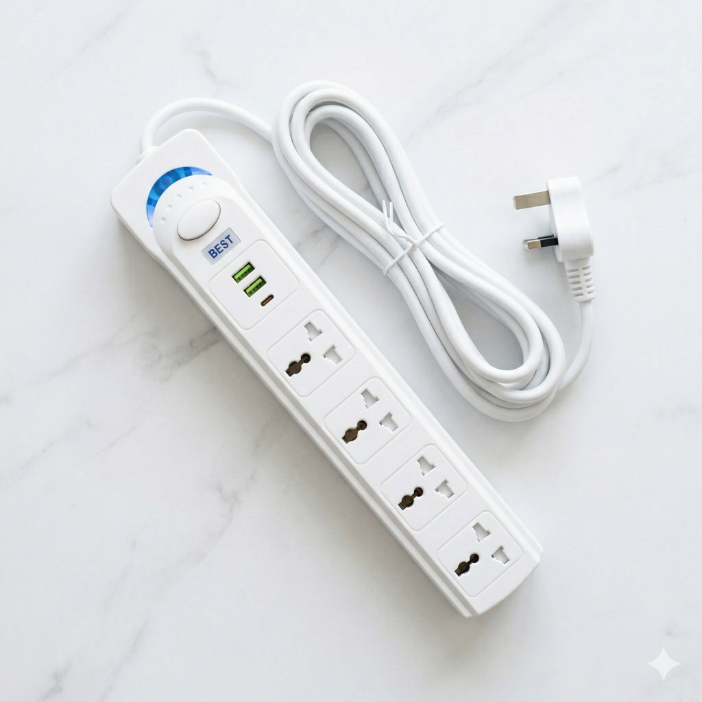 Ổ điện đa năng BEST 1700W, dây 3M , 1 Type C + 2 USB A + 4 AC 2 Ổ điện đa năng BEST 1700W, dây 3M , 1 Type C + 2 USB A + 4 AC