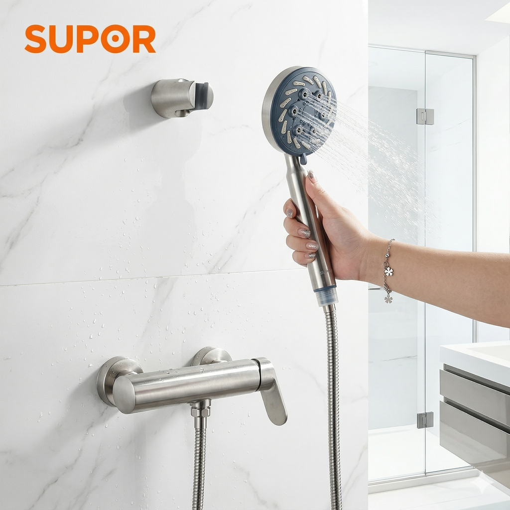 Vòi hoa sen SUPOR 250303-03-LS, inox 304, bát sen to. 2 Vòi hoa sen SUPOR 250303-03-LS, inox 304, bát sen to.