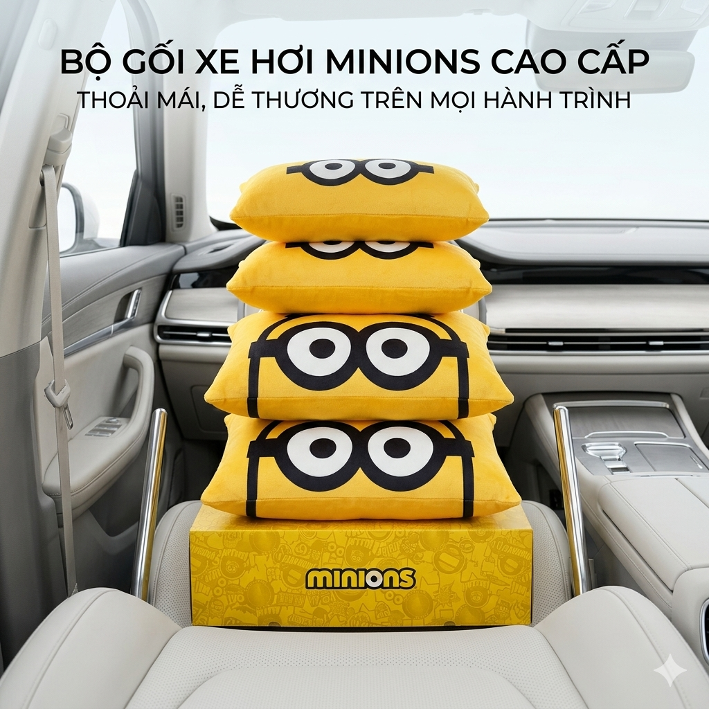 Bộ 2 gối tựa đầu + 2 gối tựa lưng ô tô Minions ( chính hãng ) 3 Bộ 2 gối tựa đầu + 2 gối tựa lưng ô tô Minions ( chính hãng )