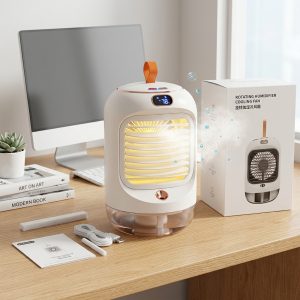 Quạt tích điện để bàn phun sương RD22 , có màn hình , xoay 90 độ, đèn ngủ