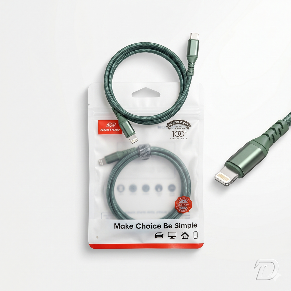 Dây cáp sạc nhanh iPhone dài 2M 3M chân Lightning C to L chuẩn MFI hãng DRAPOW CF23 1 Dây cáp sạc nhanh iPhone dài 2M 3M chân Lightning C to L chuẩn MFI hãng DRAPOW CF23
