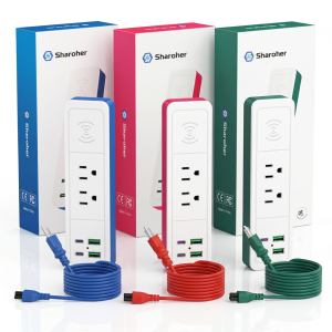 Ổ điện đa năng Sharoher ( Amazon Mỹ ) 2 cổng AC 220v + 2 cổng C sạc 20W+ 2 USB A + sạc ko dây