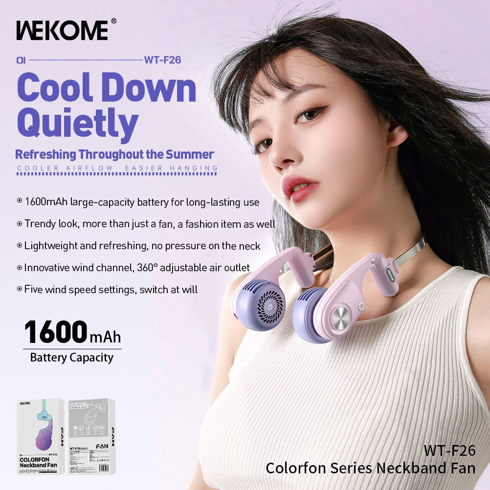 Quạt đeo cổ WEKOME WT-F26, siêu nhẹ, 5 tốc độ, gió 360 độ, gọng hợp kim 3 Quạt đeo cổ WEKOME WT-F26, siêu nhẹ, 5 tốc độ, gió 360 độ, gọng hợp kim