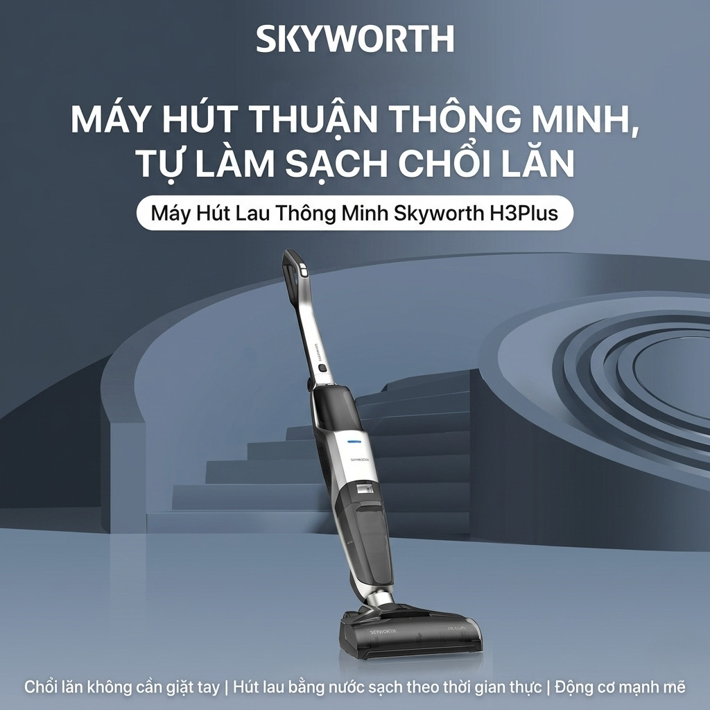 Máy hút bụi & lau nhà cầm tay thông minh Skyworth H3 Plus, tự giặt giẻ, lau 150m2 2 Máy hút bụi & lau nhà cầm tay thông minh Skyworth H3 Plus, tự giặt giẻ, lau 150m2