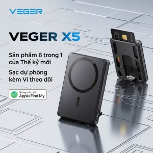 Pin dự phòng 5000mAh VEGER X5 (VG-W0582), có định vị Apple find my, sạc nhanh 20w & Magsafe