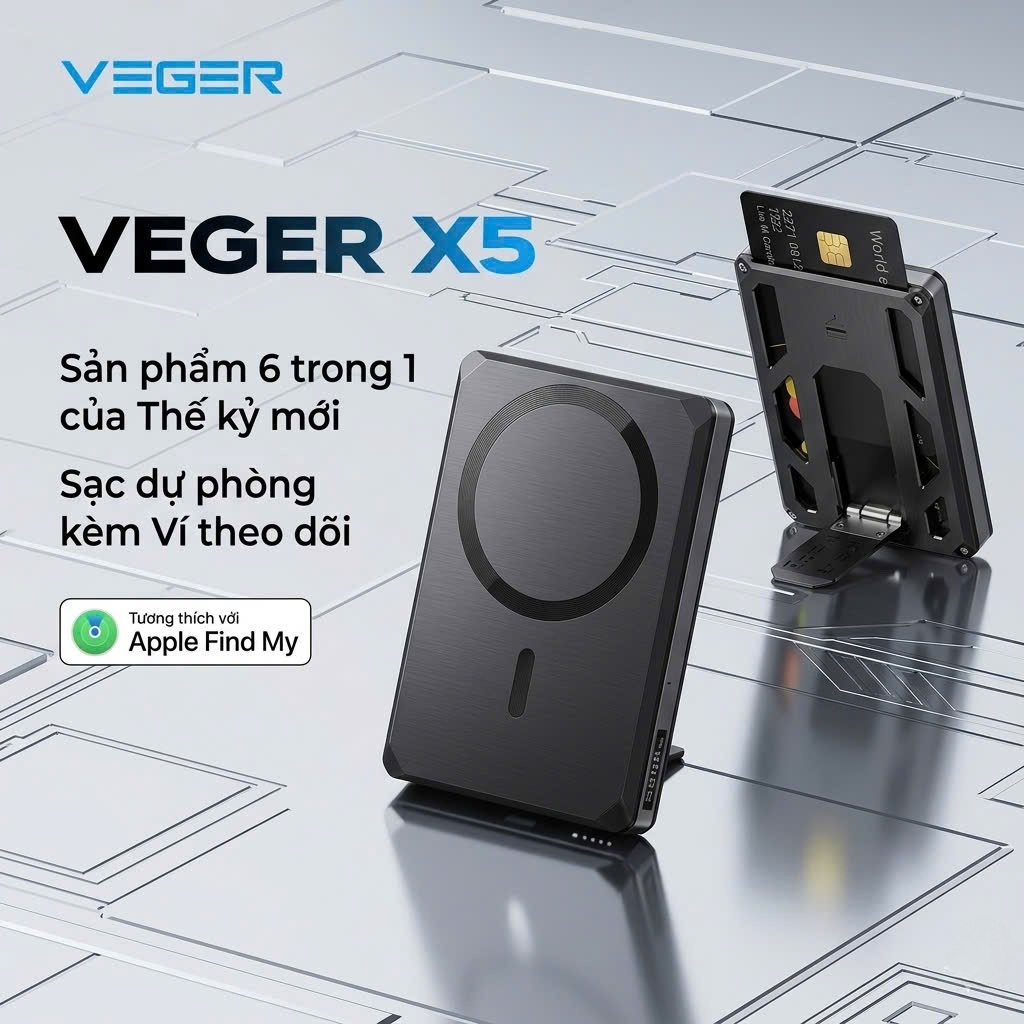 Pin dự phòng 5000mAh VEGER X5 (VG-W0582), có định vị Apple find my, sạc nhanh 20w & Magsafe 1 Pin dự phòng 5000mAh VEGER X5 (VG-W0582), có định vị Apple find my, sạc nhanh 20w & Magsafe