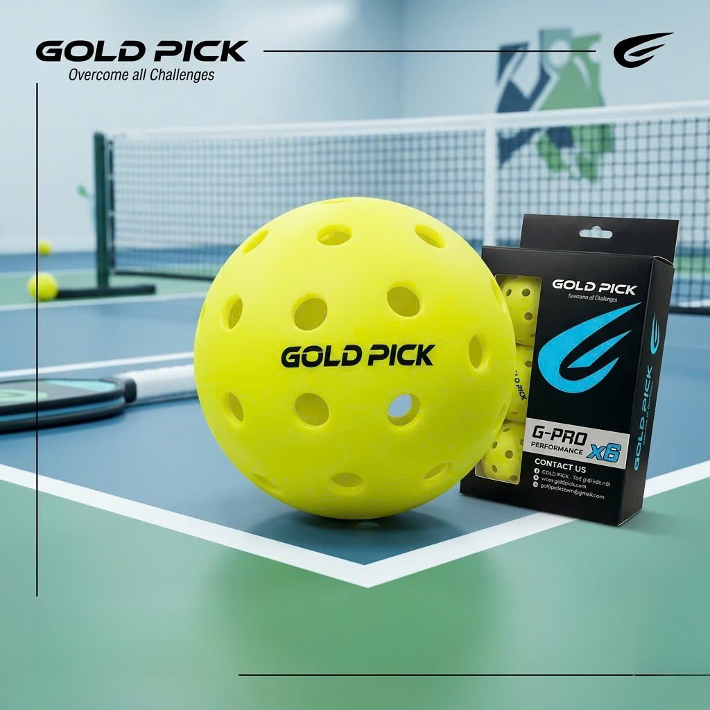 Hộp 6 quả bóng thi đấu Pickleball chính hãng Gold Pick, bóng 40 lỗ, nhựa nguyên sinh 3 Hộp 6 quả bóng thi đấu Pickleball chính hãng Gold Pick, bóng 40 lỗ, nhựa nguyên sinh