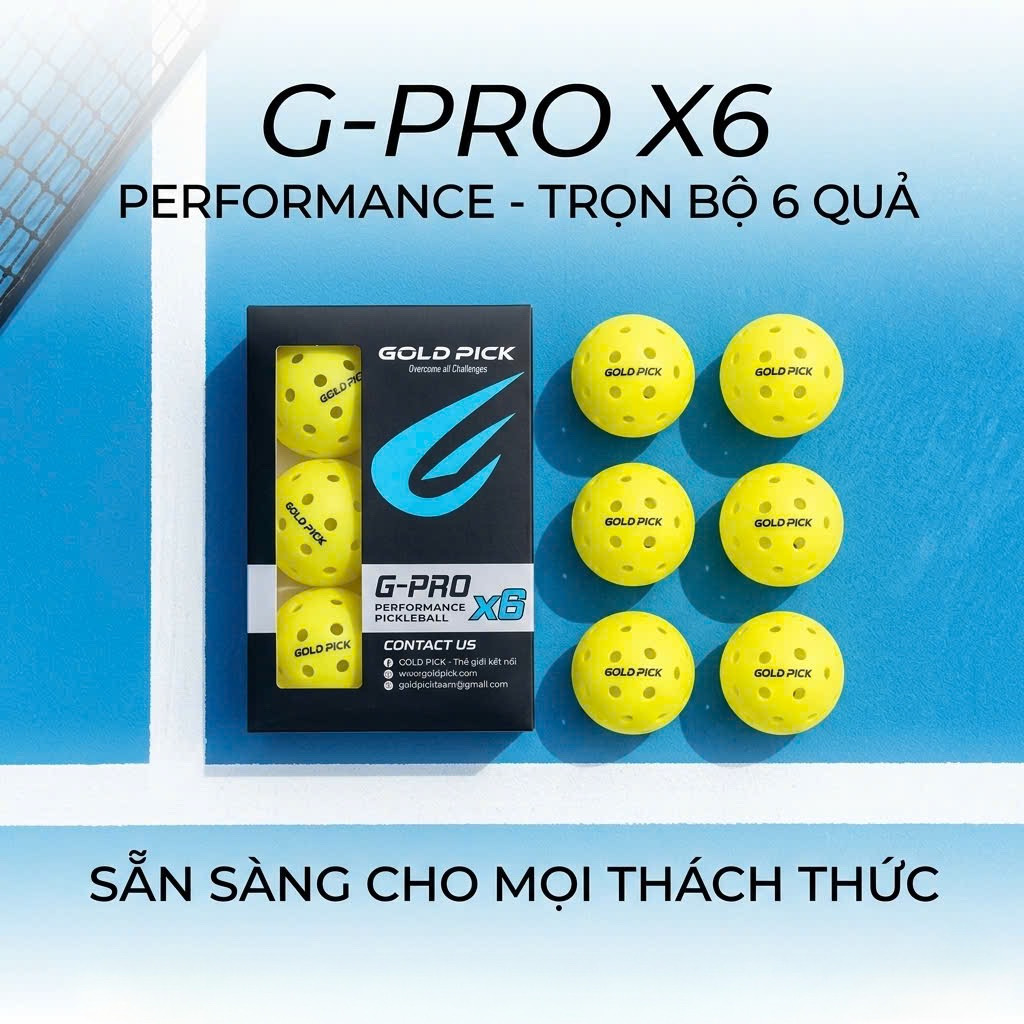 Hộp 6 quả bóng thi đấu Pickleball chính hãng Gold Pick, bóng 40 lỗ, nhựa nguyên sinh 1 Hộp 6 quả bóng thi đấu Pickleball chính hãng Gold Pick, bóng 40 lỗ, nhựa nguyên sinh