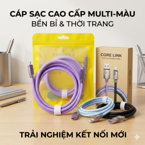 Cáp sạc BVVLEIS dây béo, có đủ Lightning / Type-C, màu ngẫu nhiên.