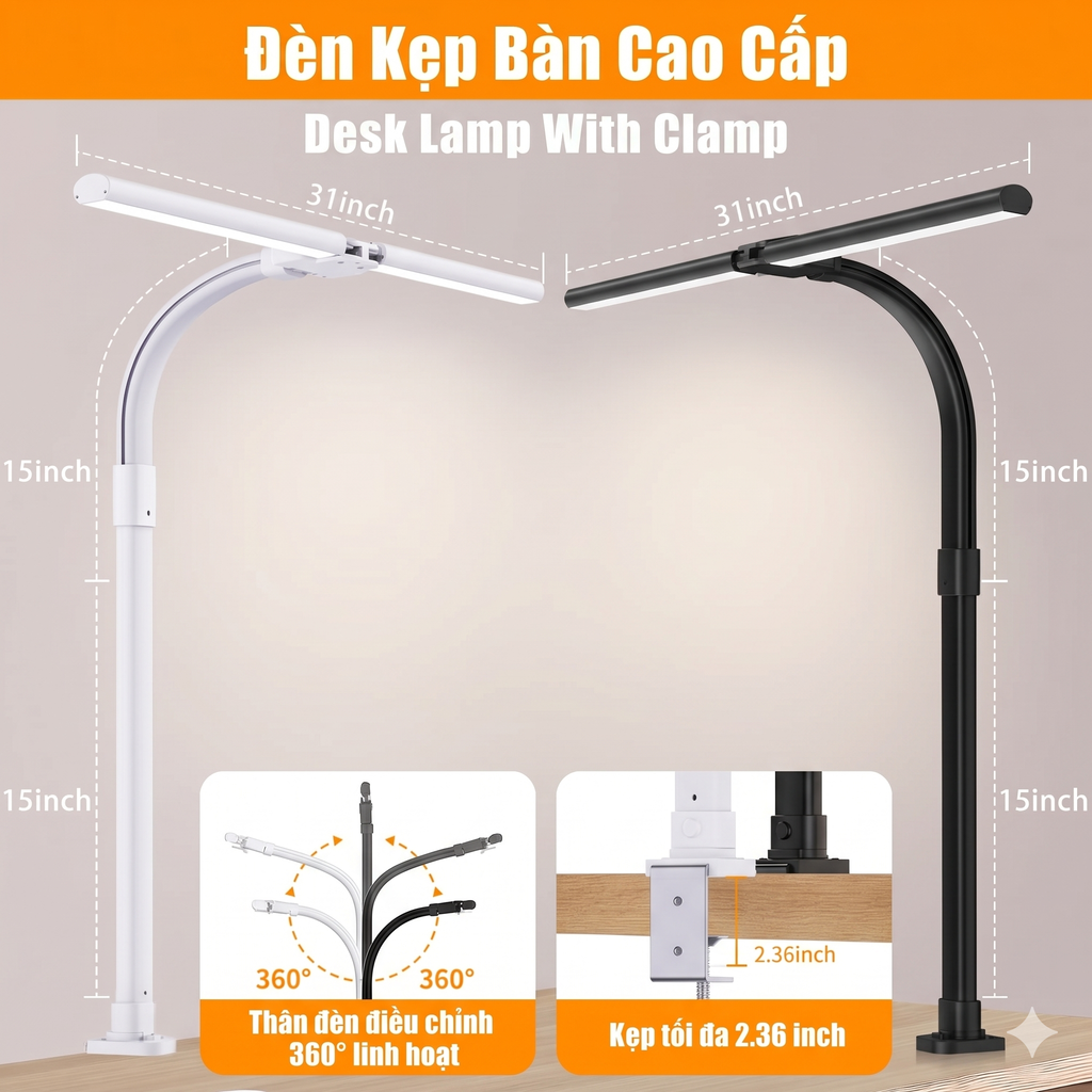 Đèn đọc sách TD01, đèn bàn hai đầu ( Hàng Amazon ) 3 Đèn đọc sách TD01, đèn bàn hai đầu ( Hàng Amazon )