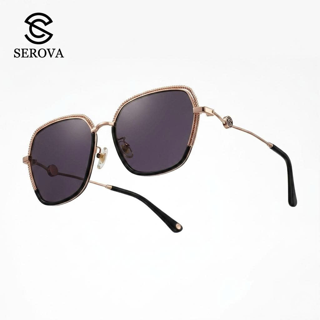 Kính râm cao cấp dành cho Nữ, chính hãng SEROVA SS9065 - C07, gọng mạ vàng, 3 Kính râm cao cấp dành cho Nữ, chính hãng SEROVA SS9065 - C07, gọng mạ vàng,