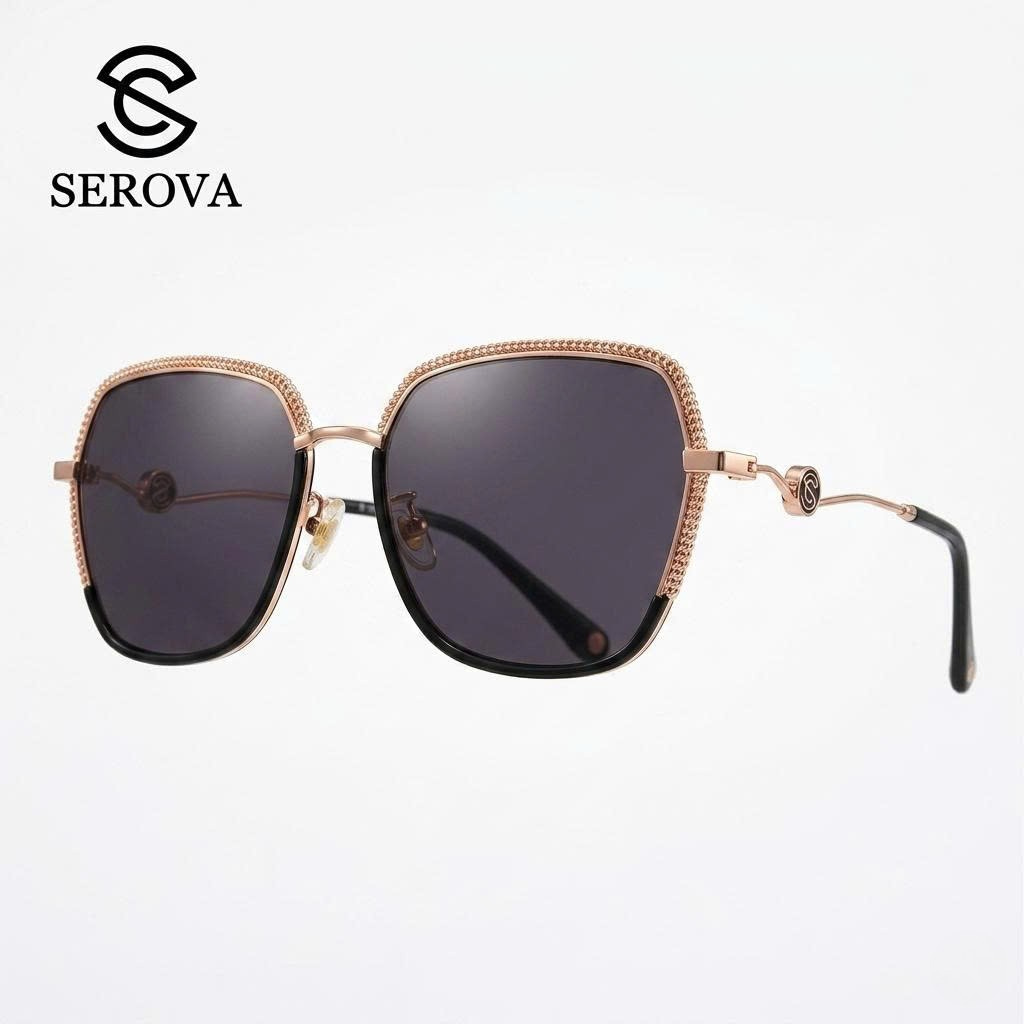 Kính râm cao cấp dành cho Nữ, chính hãng SEROVA SS9065 - C07, gọng mạ vàng, 2 Kính râm cao cấp dành cho Nữ, chính hãng SEROVA SS9065 - C07, gọng mạ vàng,