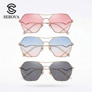 Kính râm cao cấp dành cho Nữ, chính hãng SEROVA SS9045, giọng mạ vàng,
