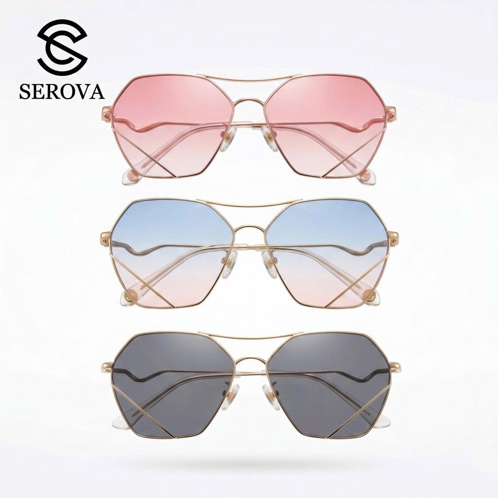 Kính râm cao cấp dành cho Nữ, chính hãng SEROVA SS9045, giọng mạ vàng, 1 Kính râm cao cấp dành cho Nữ, chính hãng SEROVA SS9045, giọng mạ vàng,