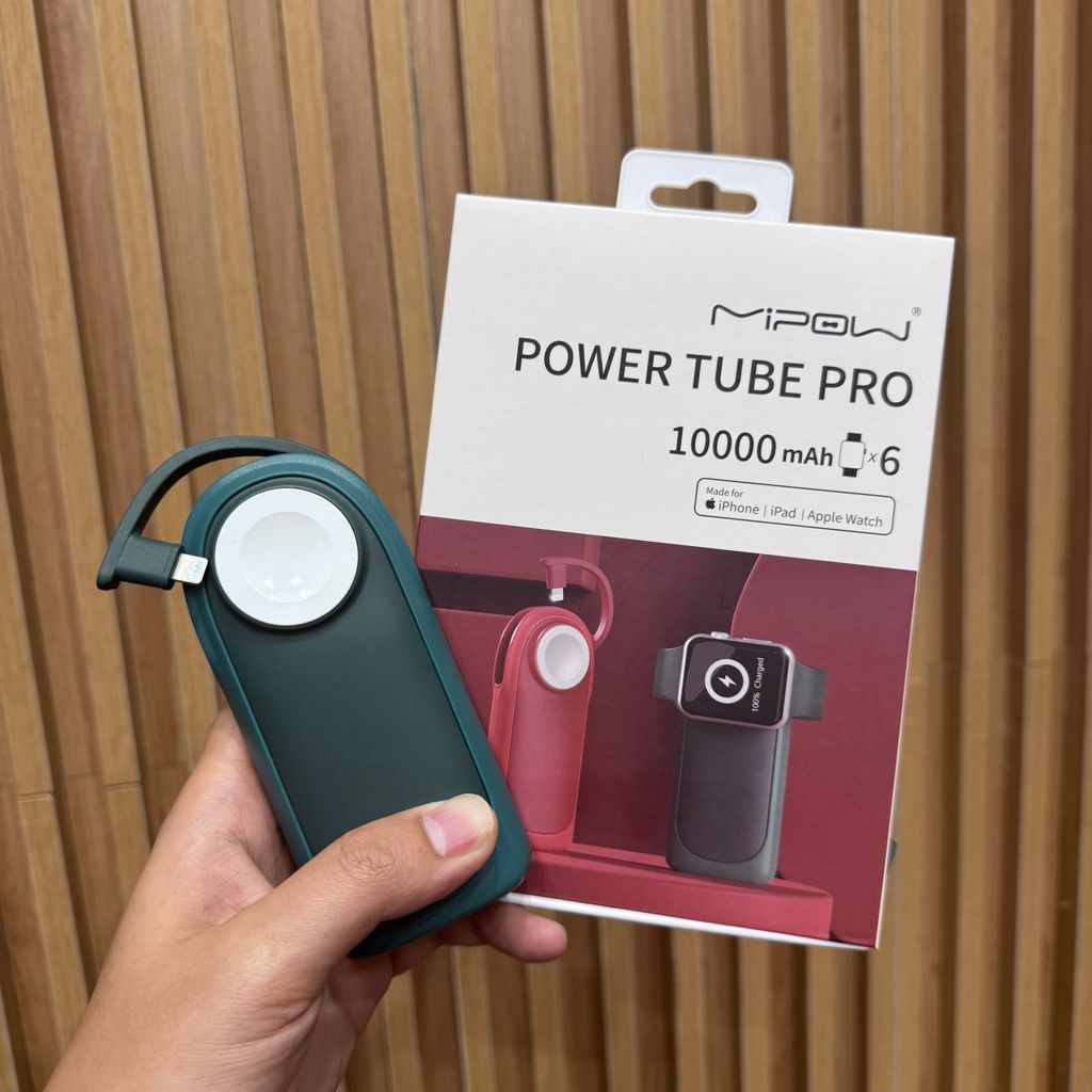 Pin dự phòng MiPOW Power Tube Pro 10000mAh, Liền cáp Lightning có MFI, sạc nhanh 20W,sạc Apple watch 4 Pin dự phòng MiPOW Power Tube Pro 10000mAh, Liền cáp Lightning có MFI, sạc nhanh 20W,sạc Apple watch