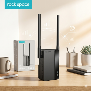 Bộ kích sóng WiFi 6 Rock Space AX1800 ( hàng Amazon Mỹ ) - có cổng LAN, phủ sóng nhà 140m2