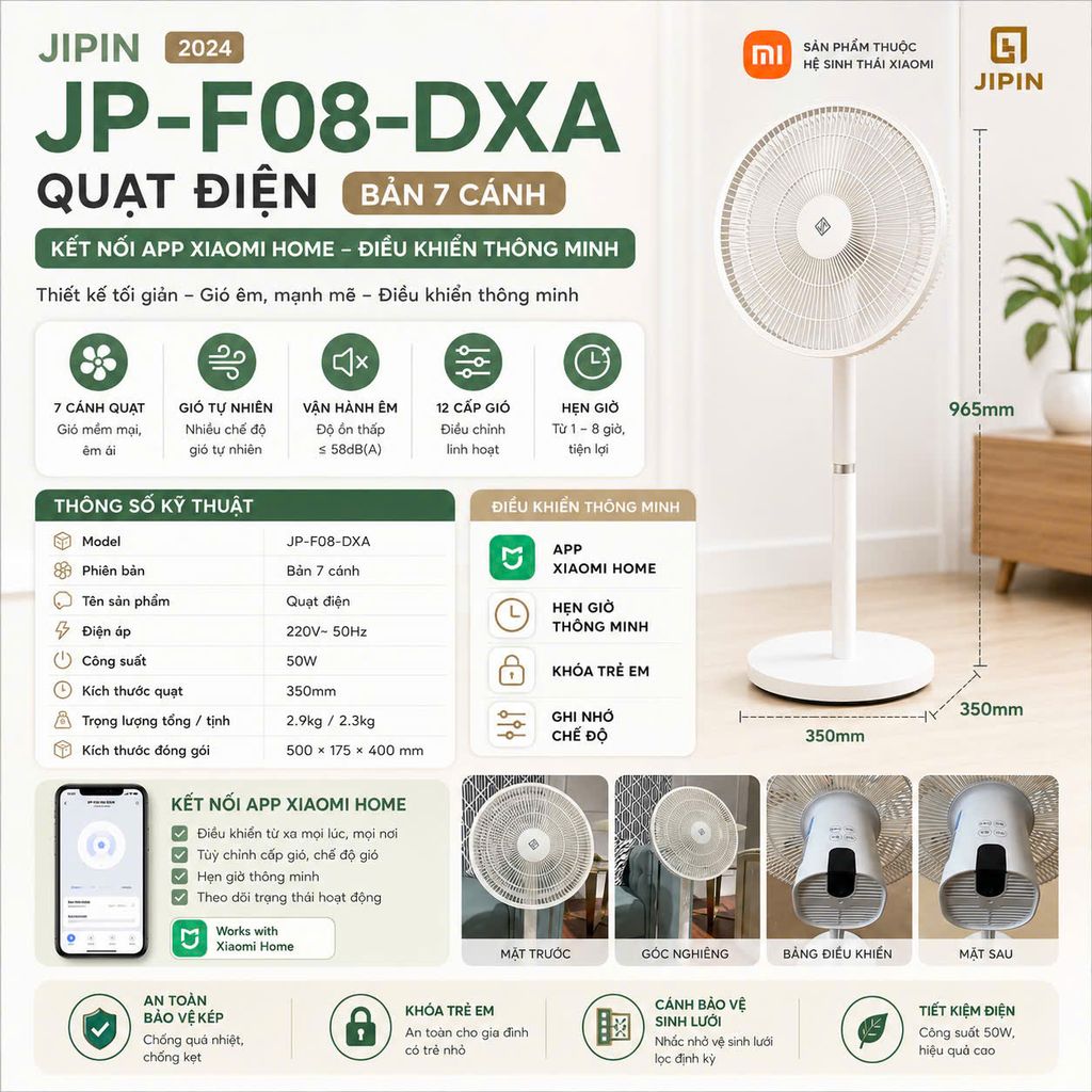 Quạt cây thông minh thiết kế 7 cánh Xiaomi Jipin JP - F08 - DXA , kết nối App Mihome ( bản ndia) 1 Quạt cây thông minh thiết kế 7 cánh Xiaomi Jipin JP - F08 - DXA , kết nối App Mihome ( bản ndia)