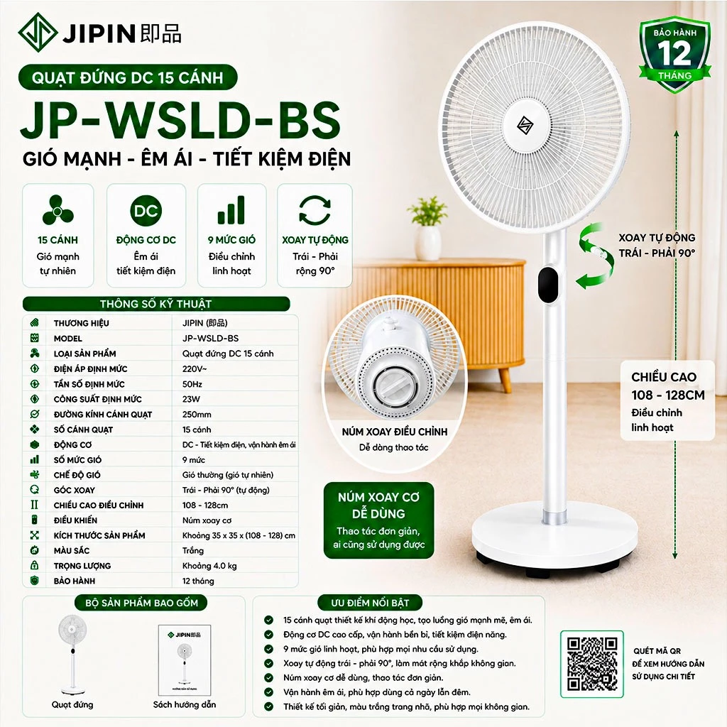Quạt cây 15 cánh kép Xiaomi Jipin JP-WSLD-BS 30, động cơ BLDC 1 Quạt cây 15 cánh kép Xiaomi Jipin JP-WSLD-BS 30, động cơ BLDC