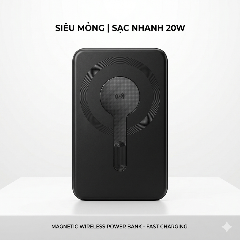 Pin dự phòng siêu mỏng PD20W 5000mAh sạc không dây Magsage (ko hộp) 1 Pin dự phòng siêu mỏng PD20W 5000mAh sạc không dây Magsage (ko hộp)