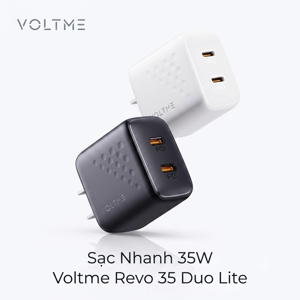 Củ Sạc Nhanh 35W Voltme Revo 35 Duo Lite | Sạc 2 Thiết Bị Cùng Lúc, 2 Cổng Type-C PD 1 Củ Sạc Nhanh 35W Voltme Revo 35 Duo Lite | Sạc 2 Thiết Bị Cùng Lúc, 2 Cổng Type-C PD