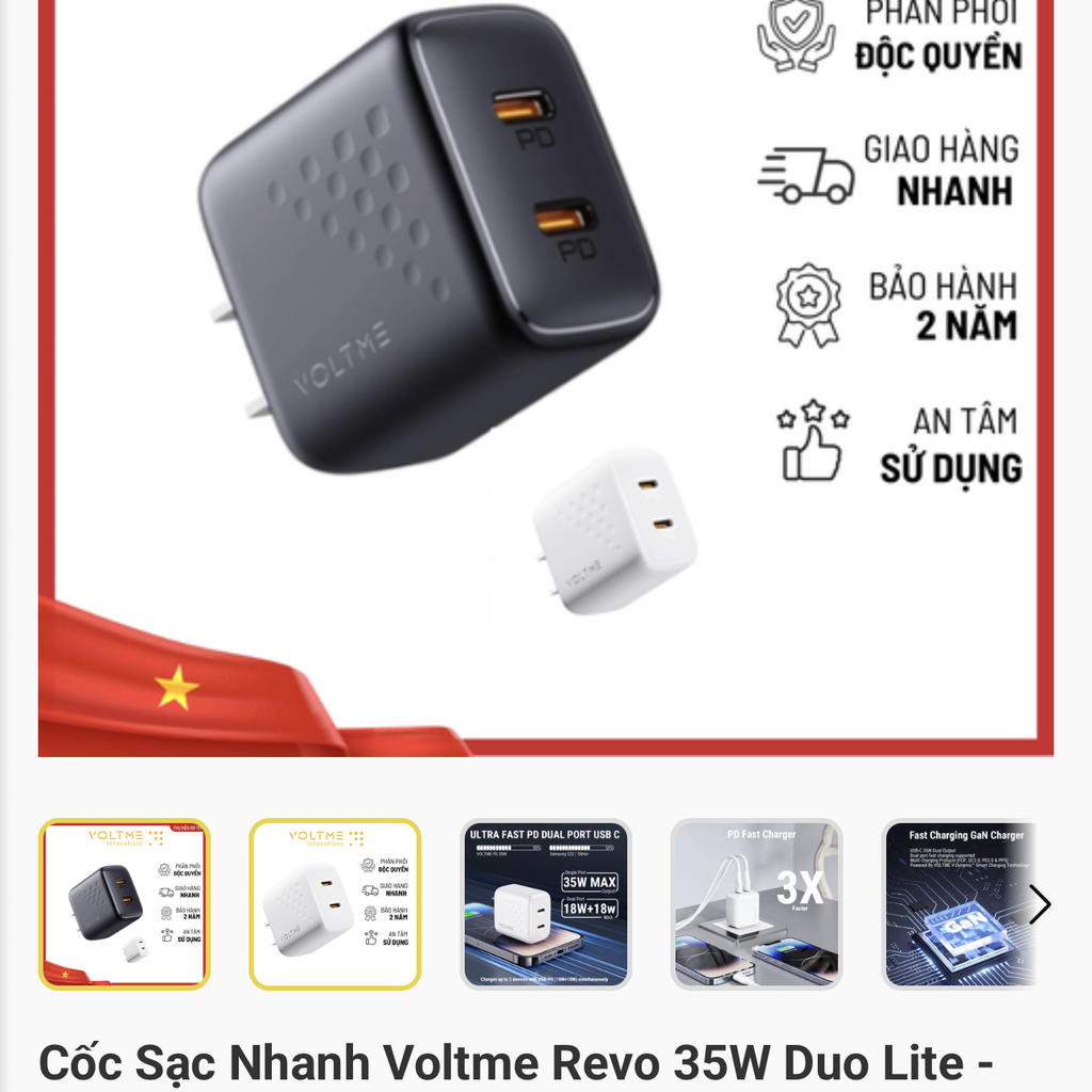 Củ Sạc Nhanh 35W Voltme Revo 35 Duo Lite | Sạc 2 Thiết Bị Cùng Lúc, 2 Cổng Type-C PD 2 Củ Sạc Nhanh 35W Voltme Revo 35 Duo Lite | Sạc 2 Thiết Bị Cùng Lúc, 2 Cổng Type-C PD
