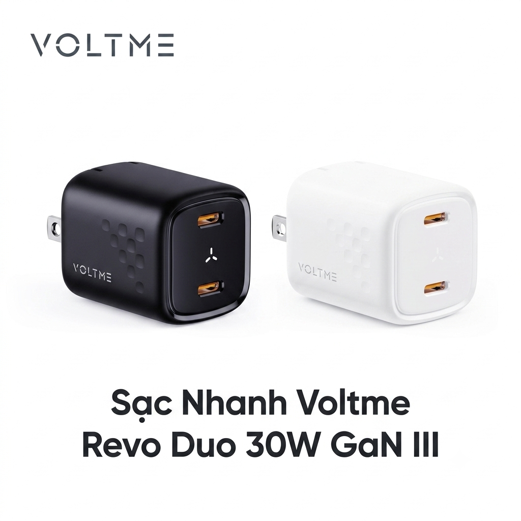Củ Sạc Nhanh Voltme Revo Duo 30W GaN III | 2 Cổng Type-C Sạc Cùng Lúc 1 Củ Sạc Nhanh Voltme Revo Duo 30W GaN III | 2 Cổng Type-C Sạc Cùng Lúc
