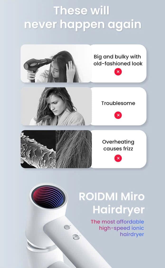 Máy Sấy Tóc ROIDMI MIRO Pro - 20 Triệu Ion Âm, Giảm Khô Xơ Rối, Siêu Nhẹ, Điều Khiển Nhiệt Thông 11 Máy Sấy Tóc ROIDMI MIRO Pro - 20 Triệu Ion Âm, Giảm Khô Xơ Rối, Siêu Nhẹ, Điều Khiển Nhiệt Thông
