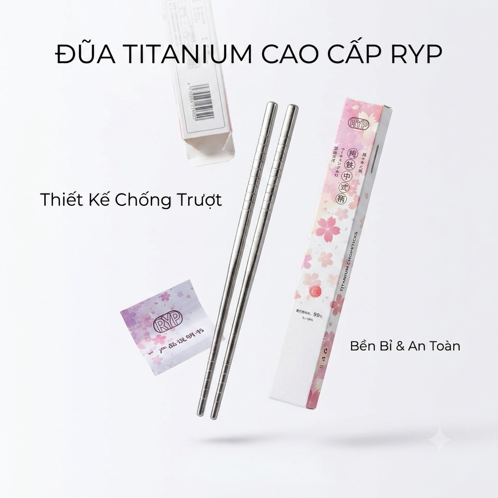 Đôi đũa Titanium thương hiệu RYP, Kháng khuẩn, siêu nhẹ, chống trơn, titan siêu bền 3 Đôi đũa Titanium thương hiệu RYP, Kháng khuẩn, siêu nhẹ, chống trơn, titan siêu bền